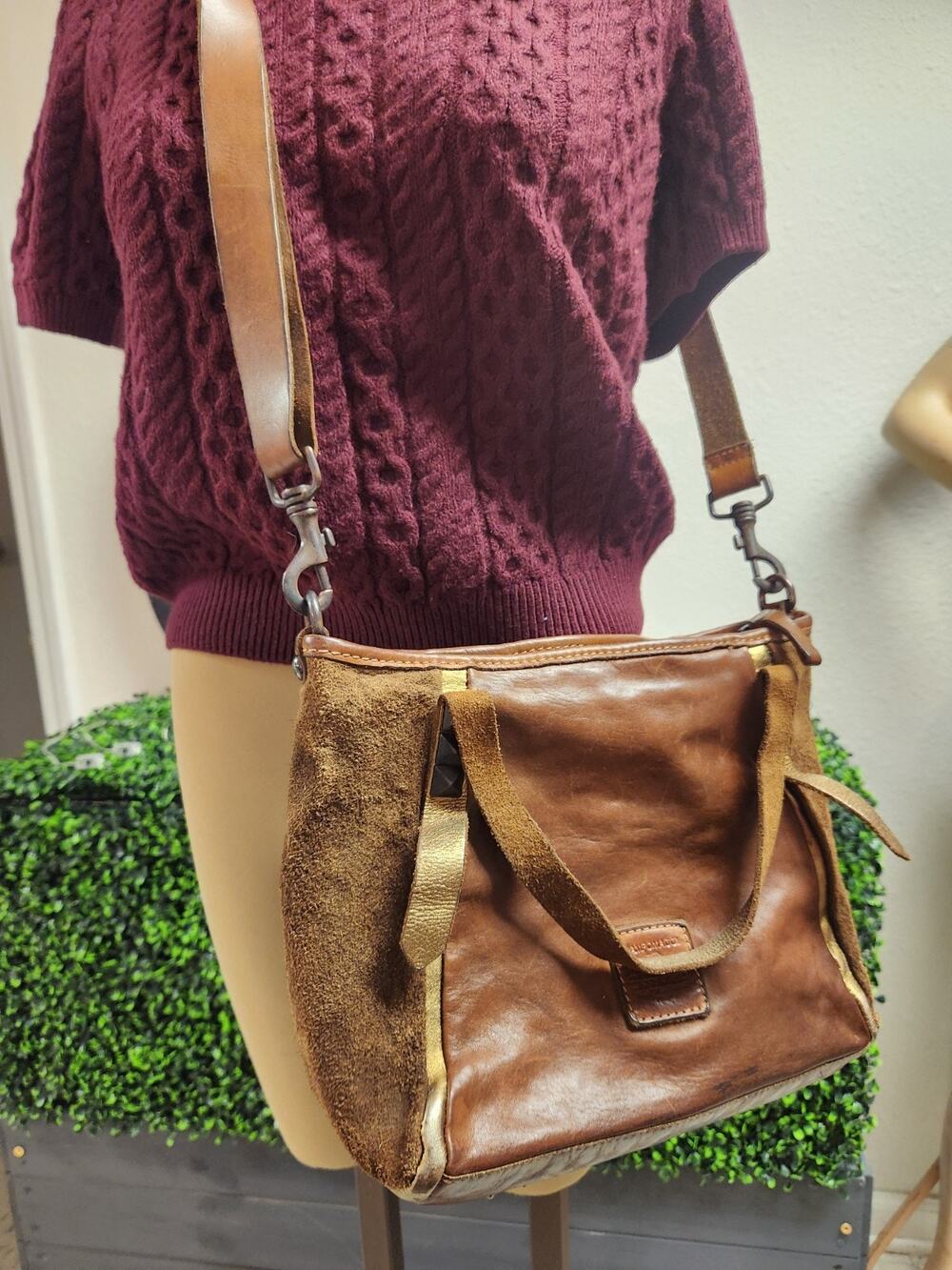 Campomaggi Teodorano Brown & Gold Suede Sides Smooth As Butter Crossbody